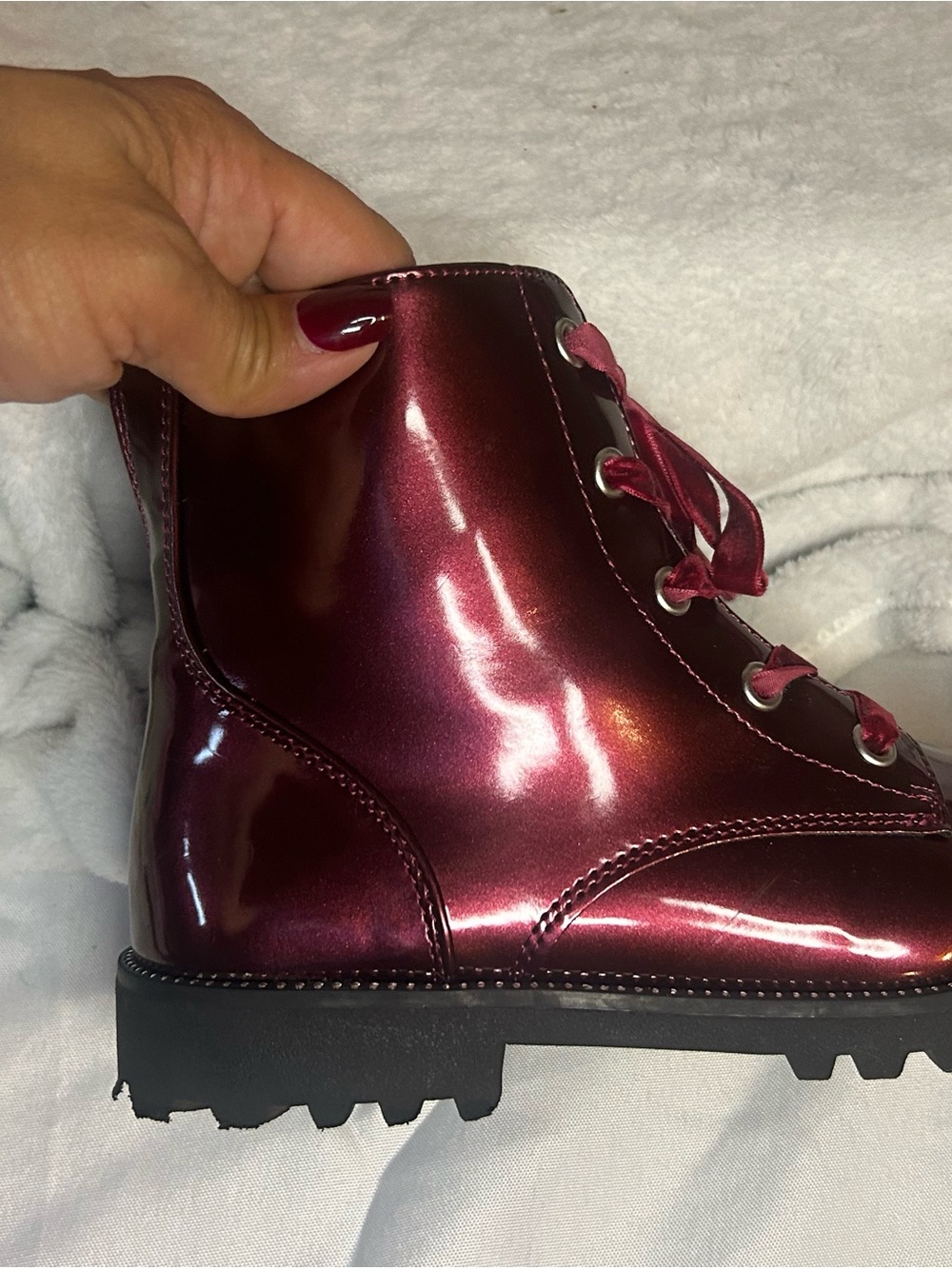 Girls size 3 Metallic Burgundy Lace-Up Ankle Boots